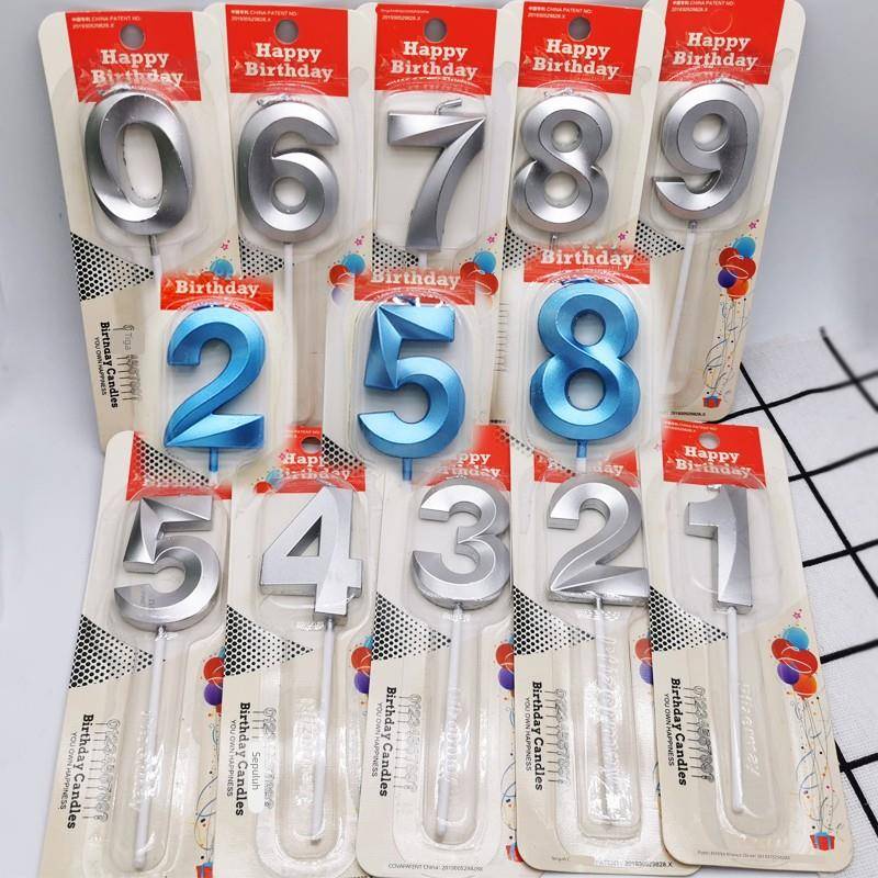银色蓝色金属漆数字蜡烛歌剧院系列周岁生日蛋糕装饰表白男生女生