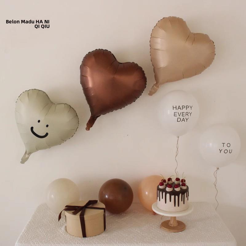 森系覆古焦糖巧克力色爱心气球生日百天满月周岁布置拍照道具装饰