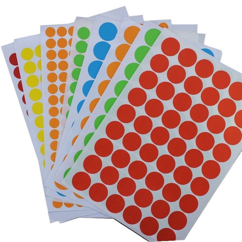 A4彩色不干胶强粘封口圆形色标贴纸直径30mm圆点标签可打印绿色贴