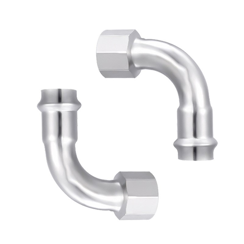 快装双卡压薄壁弯头卫生级304L不锈钢双卡压90度内丝弯头水管件