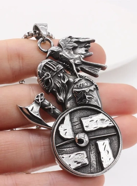 p1427 饰品 欧美个性复古维京斧头男士钛钢吊坠项链