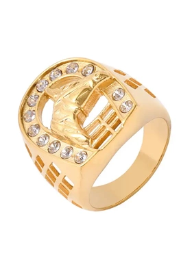 r3 饰品 欧美时尚镶钻马蹄嘻哈男士钛钢戒指