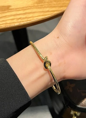 素圈打结手镯女ins风简约时尚百搭气质高级感型开口钛钢手环手饰