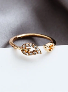 韩版饰品 时尚爱心戒指 树叶水钻桃心可调节关节指环