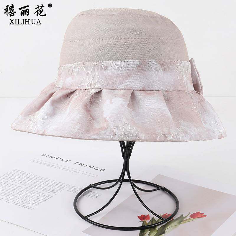 春夏薄款透气蝴蝶结渔夫帽妈妈款遮阳防晒凉帽中老年可折叠盆帽