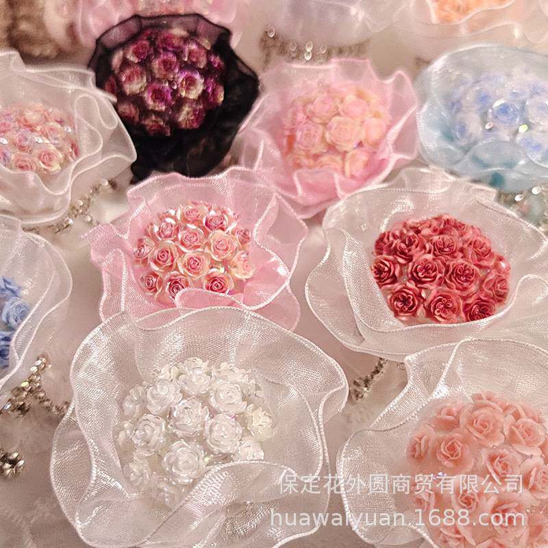重工手工串珠笔蕾丝玫瑰手捧花戴露贝儿娃娃DIY装饰镶钻饰品配件