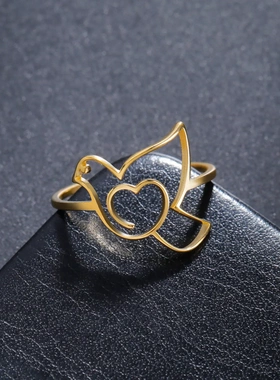 饰品时尚简约切割钛钢爱心小鸟情侣戒指食指指环礼物
