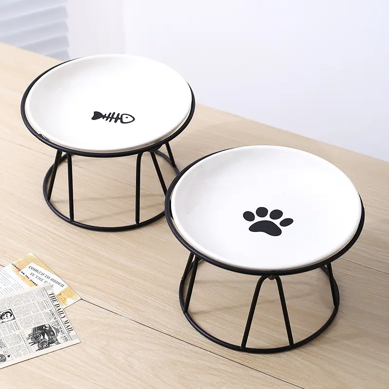 创意猫爪宠物碗带碗架家用猫碗狗碗陶瓷饮水碗猫狗食具带支架