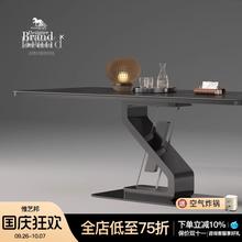意式简约现代黑色岩板餐桌椅组合长方形复古小户型侘寂风家用