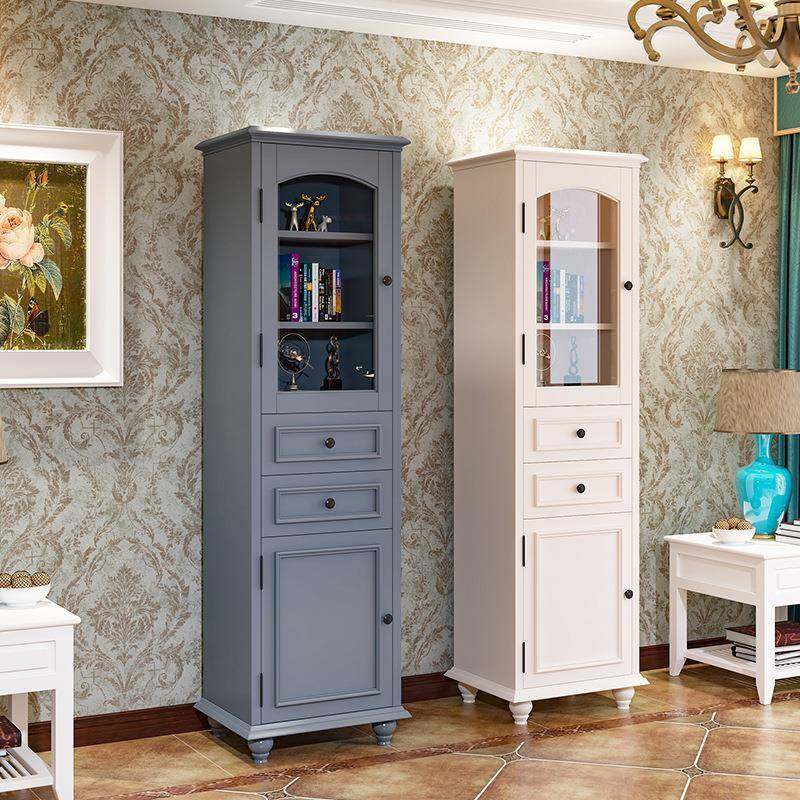 美式实木浴室边柜卫生间落地储物柜侧柜立柜防水橡木组合收纳高柜