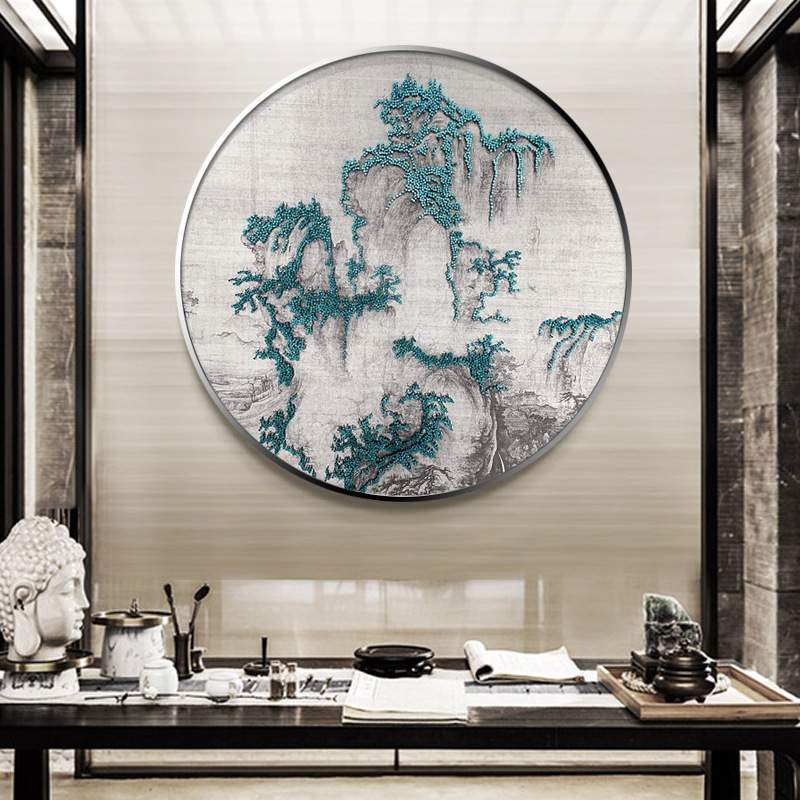 新中式圆形装饰画立体实物画玄关卧室客厅挂画入户走廊立体钉子画图片