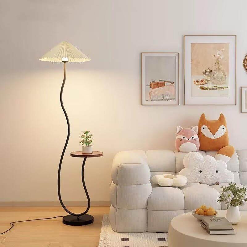 法式奶油风落地灯置物架一体客厅卧室沙发旁边几艺术复古氛围台灯