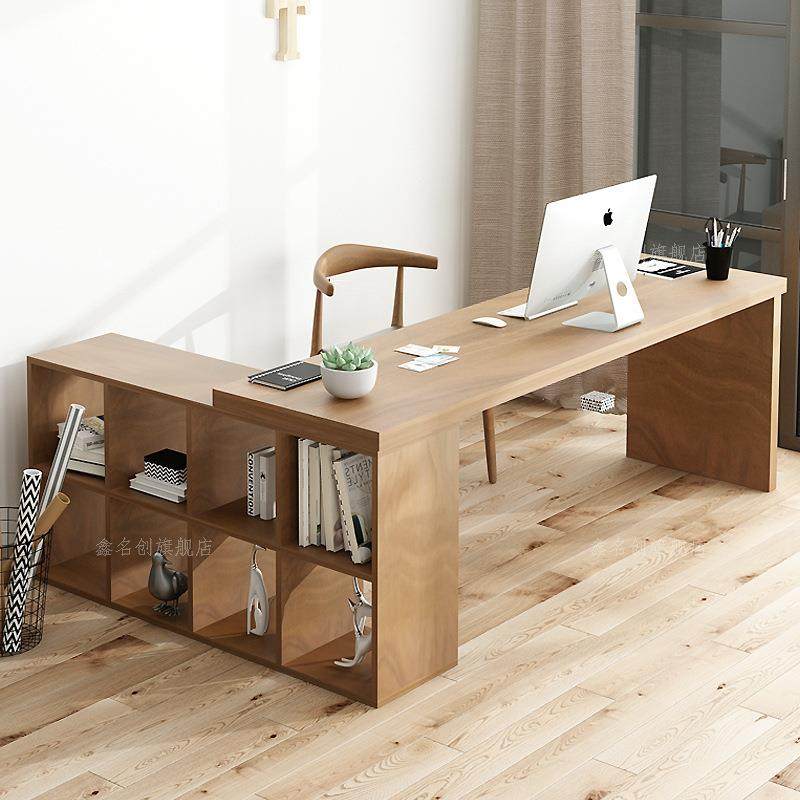 LOFT拐转角L型实木电脑桌设计师经理办公工作台学习书桌侧书柜架