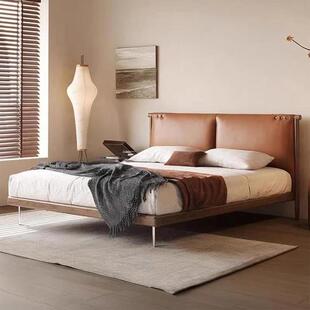 宜洛复古真皮床古风高端中古风实木床2025新款现代简约主卧双人床