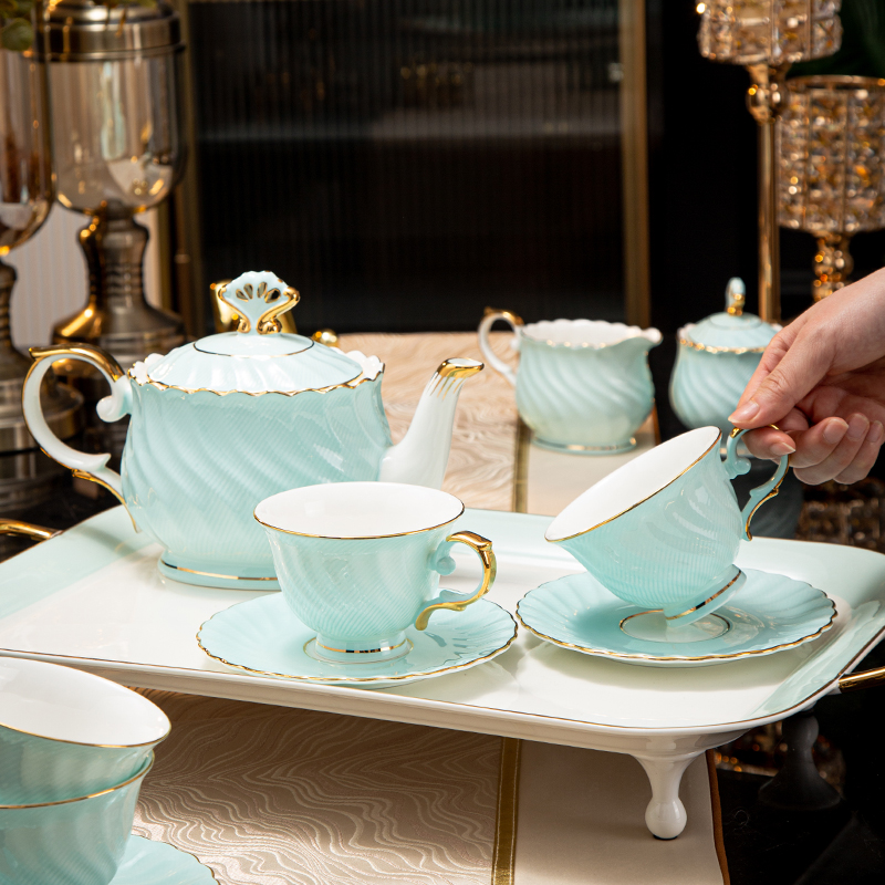 轻奢高级感骨瓷咖啡杯具套装简约时尚陶瓷花茶杯碟泡茶壶家用