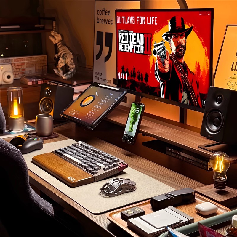 桌面存储模块化显示器升高存储垫电脑桌黑胡桃色桌面桌集