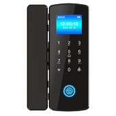 办公室玻璃门指纹锁免开孔单双门平移门密码 门禁锁电子彩屏智能锁