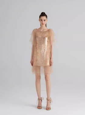 WEPRIVE 设计师款意大利进口亮片网纱吊带裙连衣裙