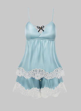 WEPRIVE 柔缎绡星云絮睡裳睡裙不起球短裤睡衣蕾丝度假风