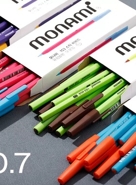 慕那美monami韩国进口153彩色圆珠笔0.7mm学生用刷题笔糖果色慕娜美圆子笔0.7撞色中油签字笔黑色彩杆原子笔