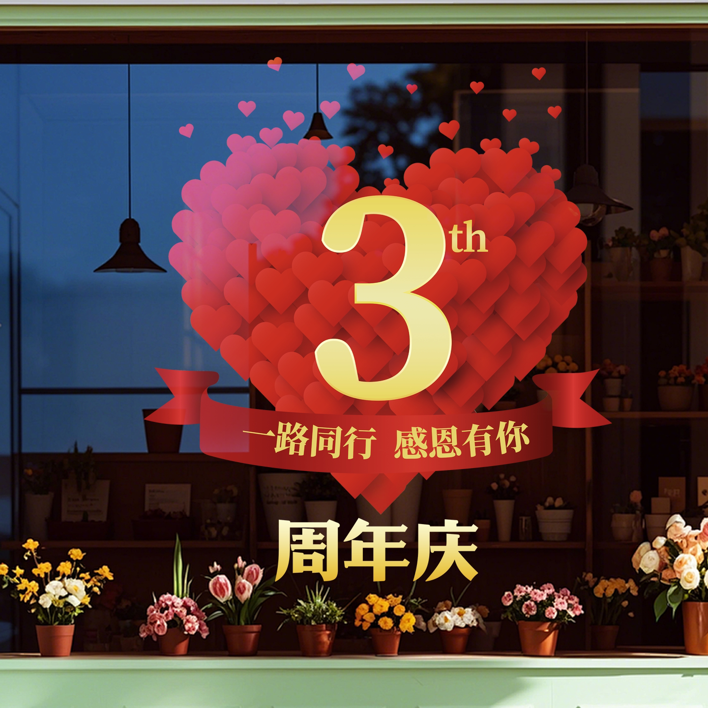 周年庆活动玻璃装饰贴公司店面商铺氛围场景布置创意静电玻璃贴纸