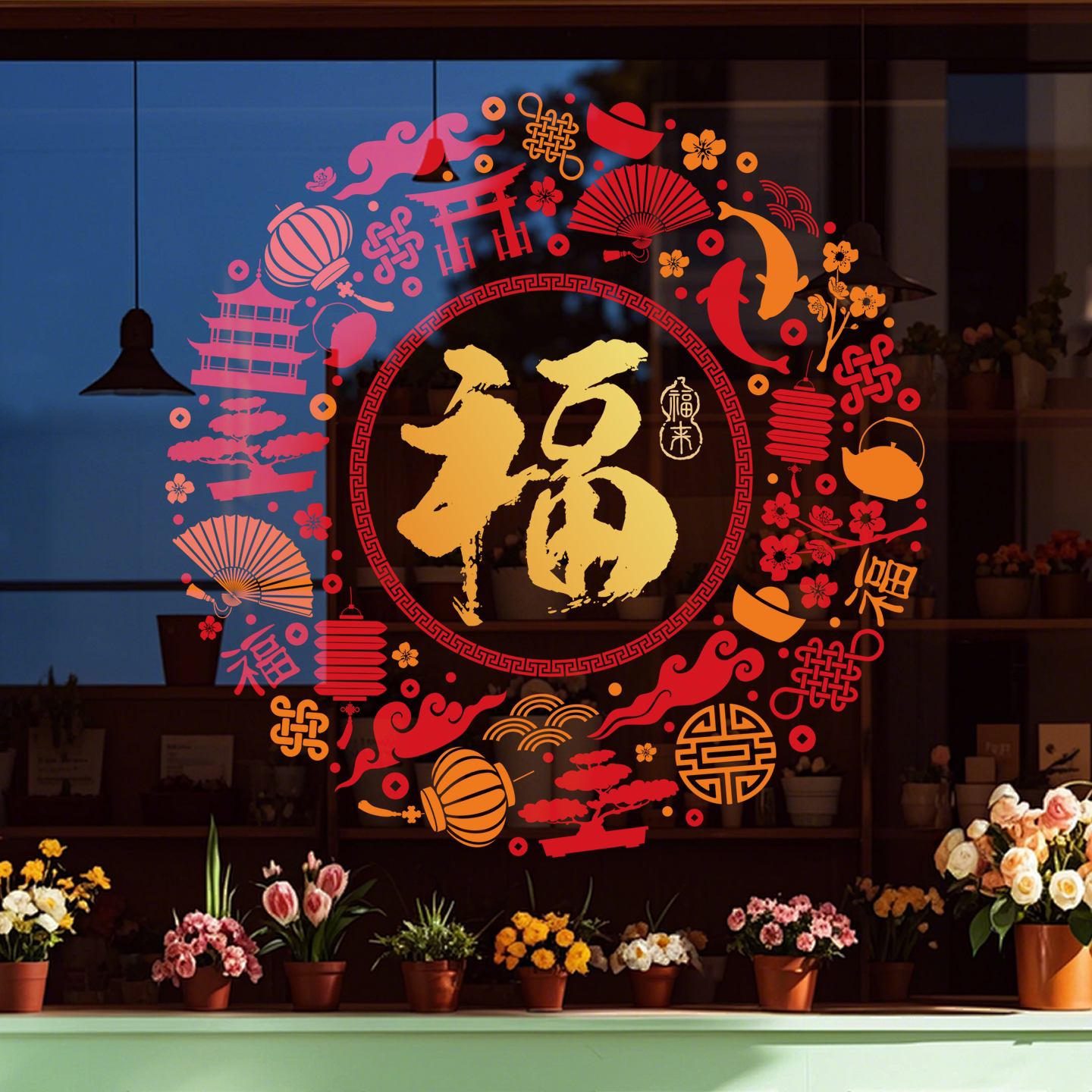 2026新款福字窗贴百福乔迁新年福字新中式窗花店铺橱窗玻璃静电贴