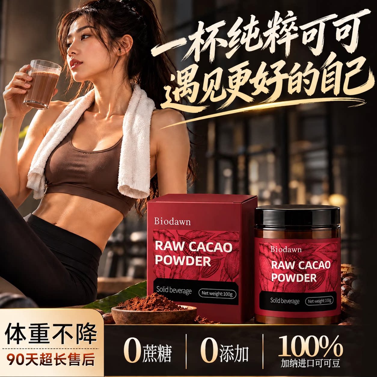 加纳进口可可粉无糖0减燃肥脂提高代谢未碱化生纯可可粉代餐
