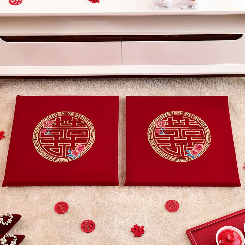 结婚跪垫敬茶坐福垫一对新婚新郎新娘磕头改口跪拜婚礼红色喜垫子