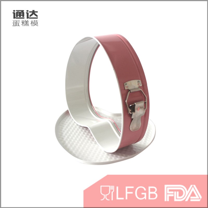 陶瓷 粉色 方圆心 不粘活底带扣蛋糕模具烘培用具