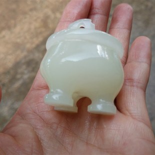 厂家直销阿富汗白玉手把件玉鼎青白玉小鼎手玩件白玉鼎鼎天立地