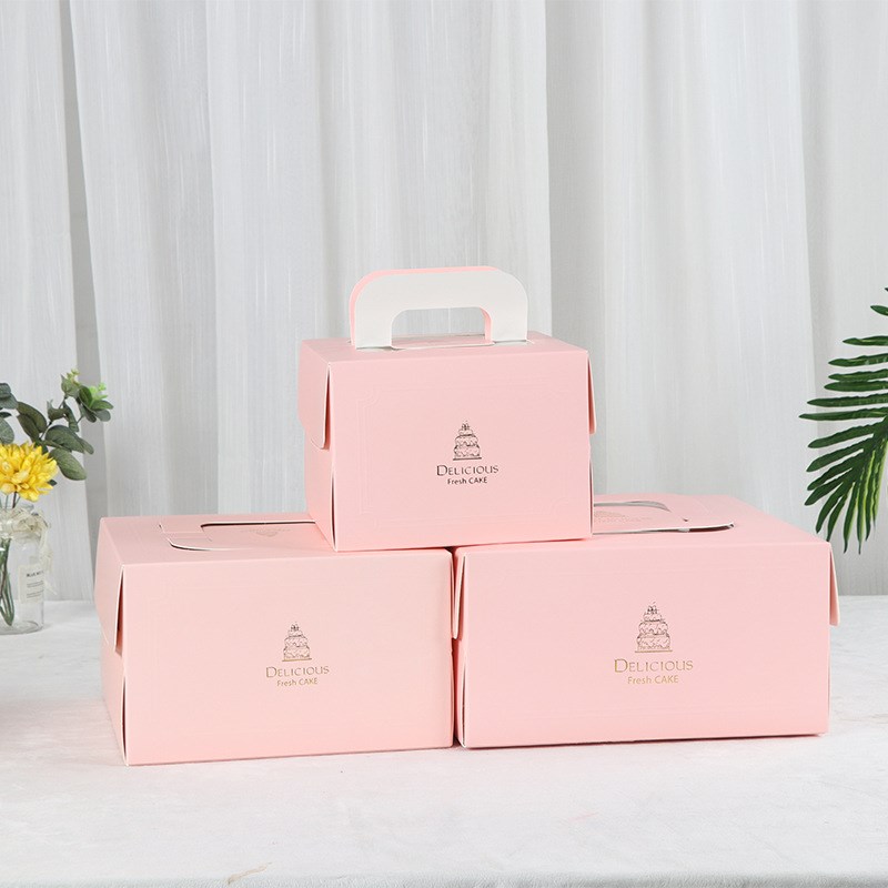 4寸6寸8寸烫金开窗手提蛋糕盒方形加厚白卡纸生日蛋糕盒子包装盒