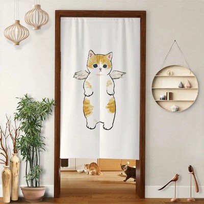 可爱猫咪家用门帘布艺免打孔隔断帘厨房卫生间遮挡装饰挂帘半余间