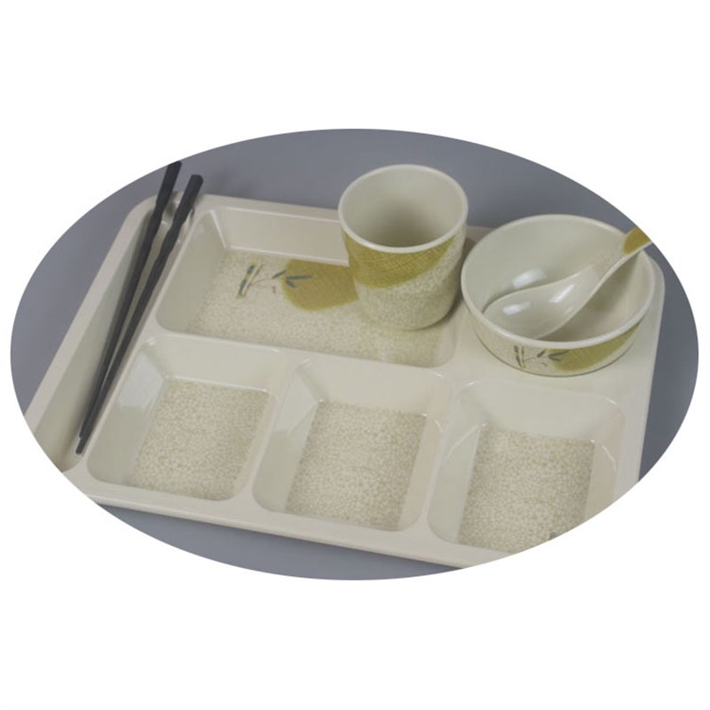 密胺餐具仿瓷快餐盘学生食堂分格餐盘六格塑料饭盘子富贵竹餐具