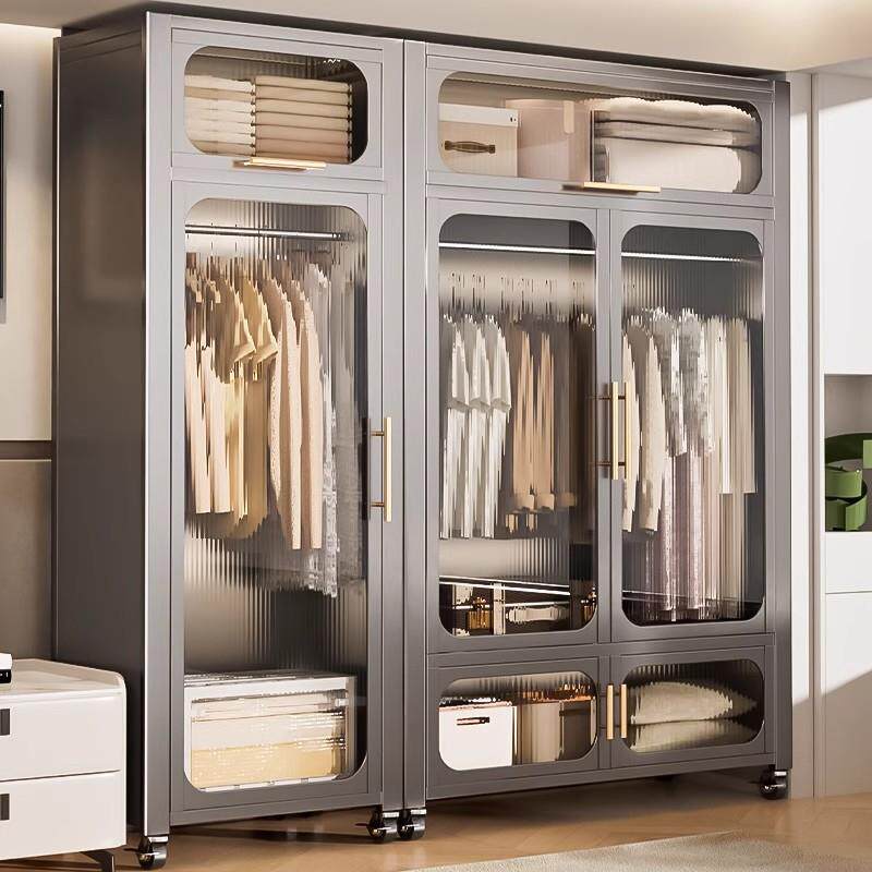 钢制衣柜卧室家用可移动出租房铁艺简约金属儿童全挂式收纳衣整体