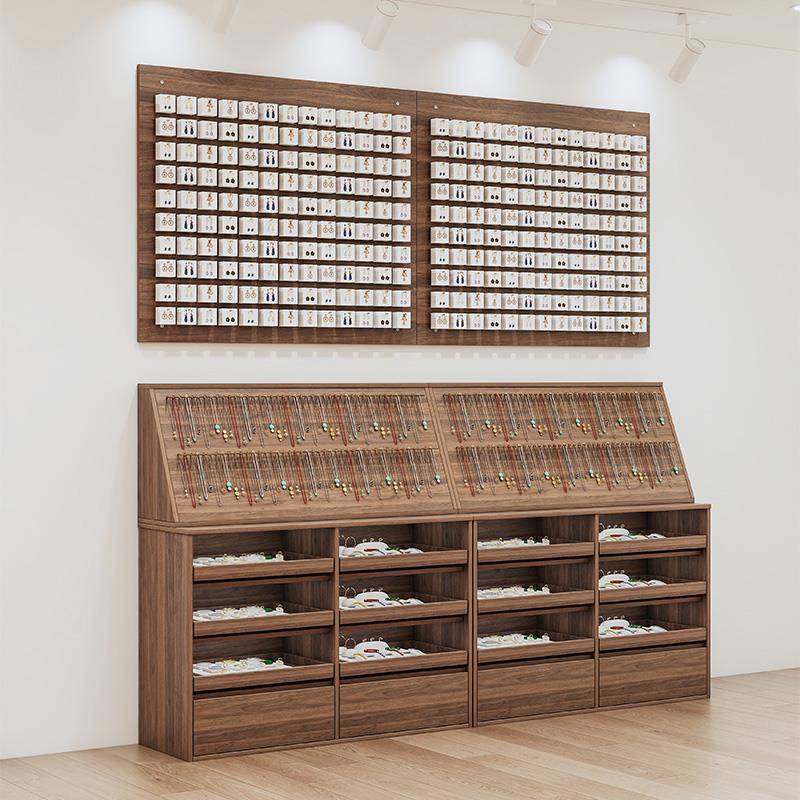 实木饰品柜中岛台展示桌耳环格子柜项炼架上墙展示柜展示台摆饰台
