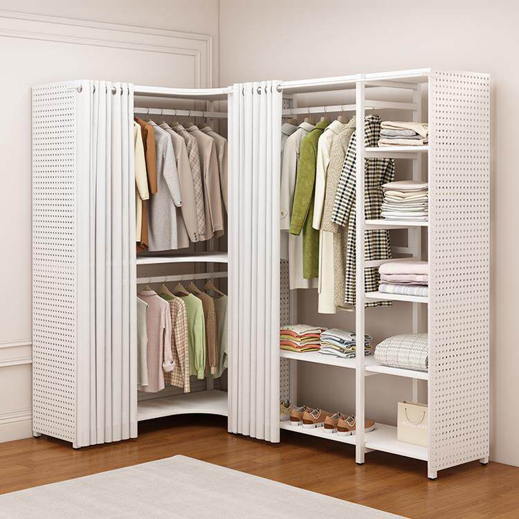 转角衣帽架家用卧室洞洞板金属挂衣架步入式衣柜开放式落地置物架