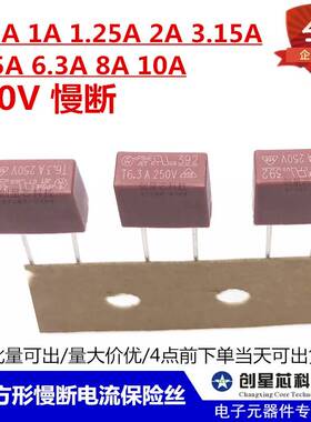 392红色方形慢断电流保险丝 250V T0.25A0.5A1A2A3A4A5A6.3A8A20A