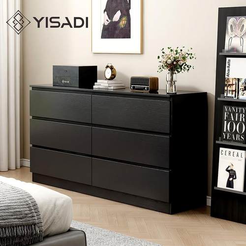 黑色斗柜卧室床尾收纳柜收纳柜客厅靠墙大容量六斗柜电视柜餐柜