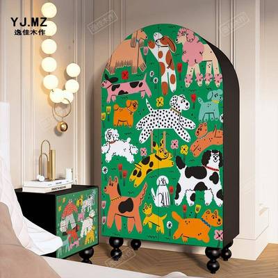 法式复古实木衣柜儿童房小型靠墙一体收纳储物柜卧室衣帽间装饰柜