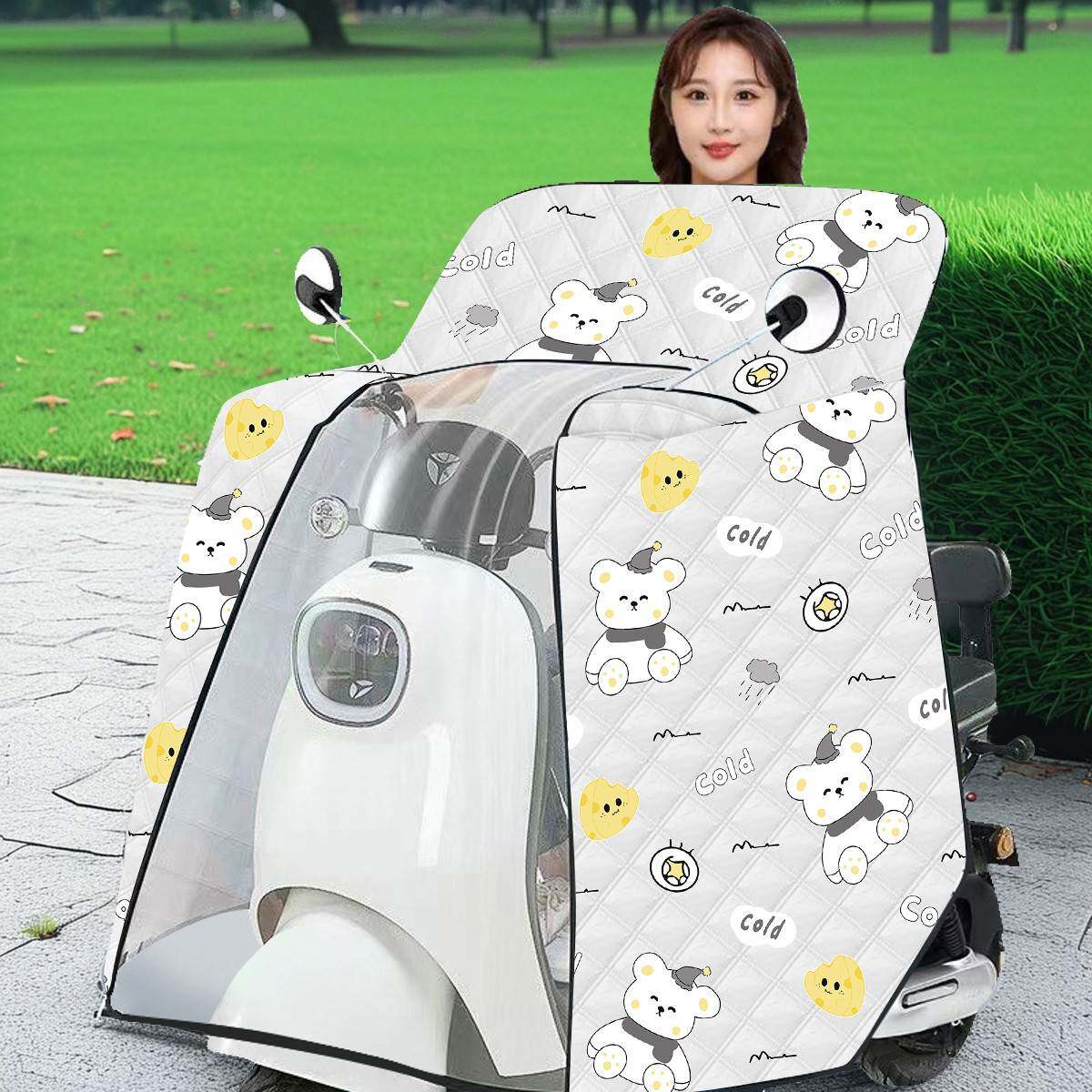 斗篷式大侧翼夏季电动车挡风被遮阳全包薄款踏板机车防晒罩防水