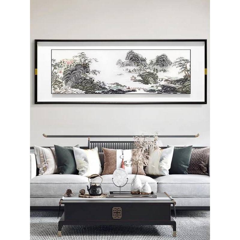 客厅沙发背景墙刺绣装饰画新中式苏绣挂画高档千里江山图山水画图片