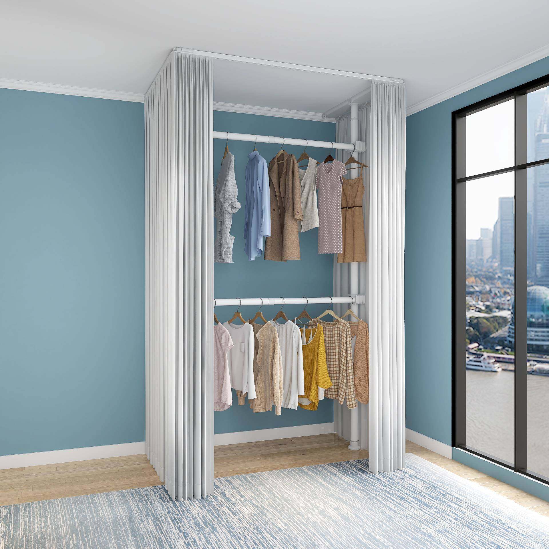 简易衣柜挂衣柜开 放式全挂收纳挂式钢架结构金属框架租房组装衣