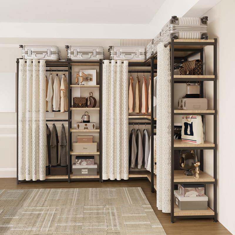 转角衣柜家用卧室布衣柜步入式衣帽间钢架结构挂衣架简易组装衣橱