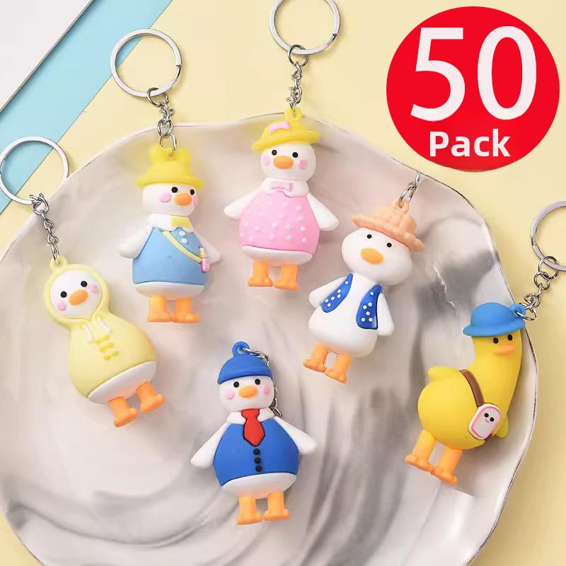 日本和韩国滑稽背包倾斜鸭钥匙扣卡通夫妇黄鸭娃娃吊坠袋吊坠钥匙