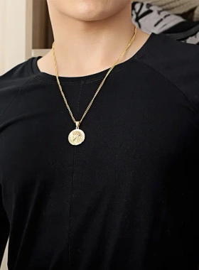 欧美货源钛钢圆牌吊坠复古潮男街头嘻不锈钢男士项链饰品