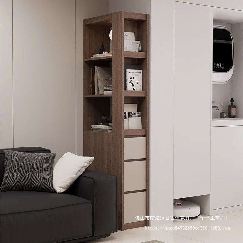 新款转角书柜实木落地夹缝收纳柜极窄置物架客厅沙发侧边柜墙角柜