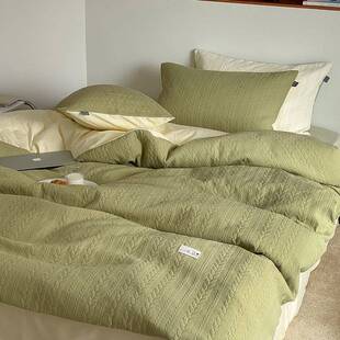 色织浮雕大提花日光岛屿四件套时髦肌理感麦穗立体花纹民宿床品