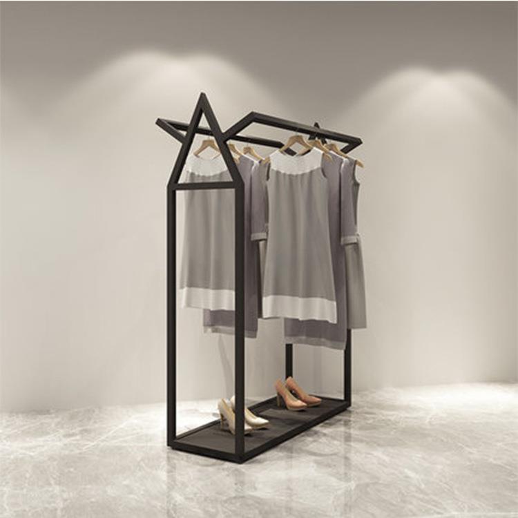 简约铁艺落地双排中岛架女装店双杠衣服架子创意展示架挂衣架货架