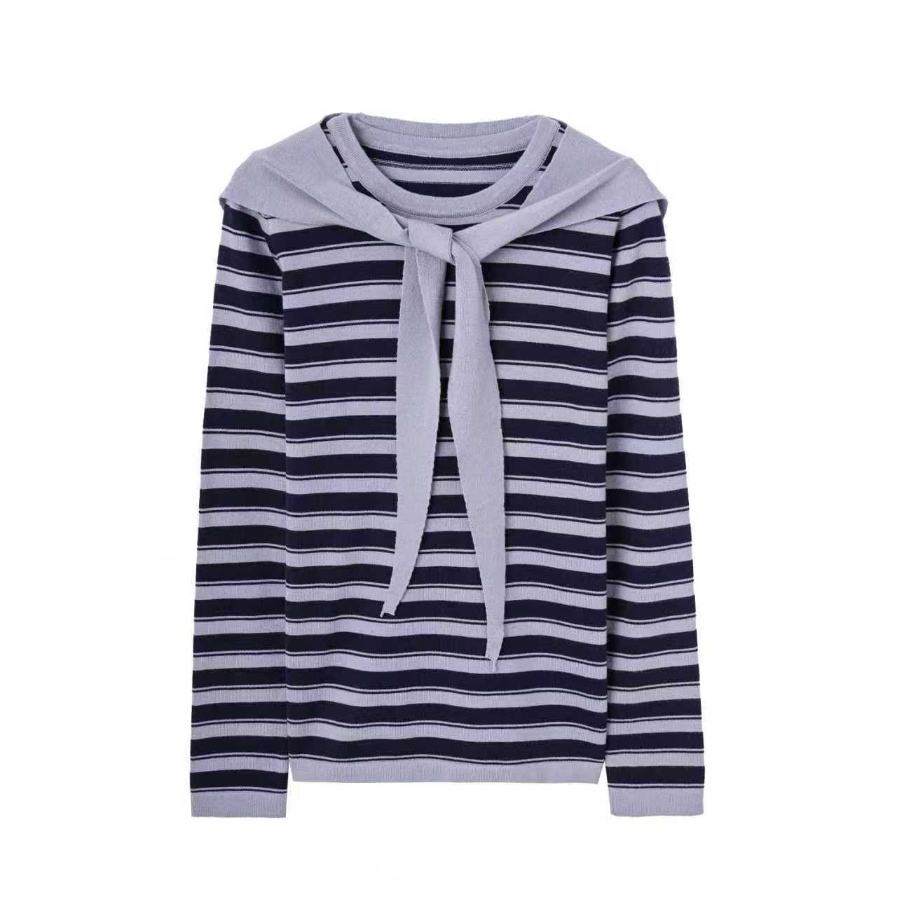 【清仓狂欢】～黄色条纹披肩T恤早秋季穿搭56320