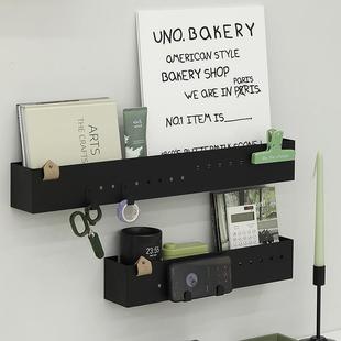 铁艺杂物多层板 黑白色墙上隔板 简约创意装 挂钩 收纳分层置物架